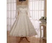 2019 vestidos de noiva de renda de marfim simples de 2019, comprimento do joelho, 34 mangas de praia vestidos de noiva personalizados sem traseiro de tamanho plus size vestidos de noiva7571316