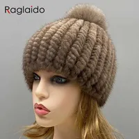 Beanies Winter Hats for Women Pompom Warm Natural Mink Fur Cap Thick Headwear Classic Popular Female Stylish Knitted Hat J221110