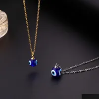 Anh￤nger Halsketten t￼rkisch b￶ses Auge 8mm 10 mm gef￤rbte Glasur Perlen Halskette Blaue Augen Edelstahl Schl￼sselbein Kette Frauen Schmuck Tropfen DHP7B