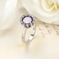 Luckyshine 6Pcs Lot Classic Round Mystic Amethyst Gemstone Ring 925 Sterling Silver Plated Wedding Family Ring Russia USA Party rin236M