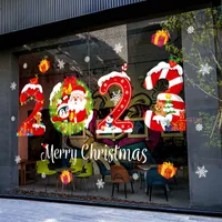 Duvar Çıkartmaları Yıl 2023 Ev Noel Baba Çıkartmaları için Mutlu Noel Pencere Dekorasyonları Xmas Partisi Navidad Dekor 221114