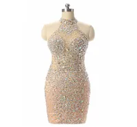 Robe de soriee bainha de luxo de miçanga vestidos curtos 2019 sexy mini baile de festa vestido de champanhe campeão de noite vestidos de noite5793567