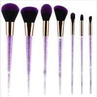 Newest 7pcs Purple Crystal Makeup Brushes With Diamond Makeup Brush Black Purple Brush Cosmetic Set Blusher Foundation BB Cream285E