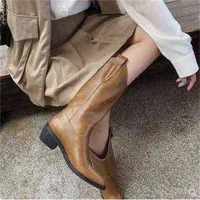 Boots New Brown Motorcycle Boots Women s Knee Length Vmouth Knight Single High Barrel Western Pointed Cowboy Boots 220820