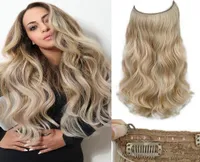 Lativ syntetisk långvåg halo hårförlängningar fisklinje falsk hårstycke för kvinnor blekmedel blond svart naturlig ser 2202174313932