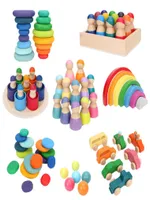 Wooden Rainbow Block Wood Toying Toys Grimms Rainbow Building blucs balls Montessori Eductaional toy Kids Rainbow Stacker 220522260211