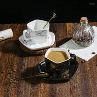 Mugs American Light Luxury Pentagonal Coffee Cup Golden Marble Ceramic Gift Modern Home Par Water Tea
