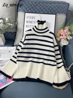 Women's Sweaters Women Sweater Turtleneck Jumper Autumn Winter Knitted Pullover Vintage Flare Sleeve Striped Sweaters Lq songyi LQ15 221116