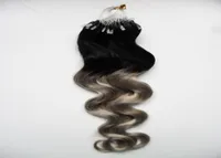 Prata ombre onda corporal onda micro alça de cabelo extensões 1g 100s t1bgray rey ​​ombre cabelo humano mikro ring extensions95531118