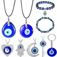 Evil Eye Anhänger Halskette für Frauen glückliche türkisch blaue Augenschlüsselringschlüsselkettenarmband handgefertigte Hamsa -Männer Schmuck Schmuck