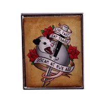 Live Fast Eat Trash Scream at Ass Brooch New Opossum Tattoo Art Badge Possums Pins Jewelry Jewelry