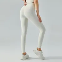 2022 Nya Alo Yoga Pants High Elastic Nude Feeling Peach Hip ingen f￶rl￤genhetstr￥d St￤ngande dubbelsidig borstade sportkonditionsbyxor