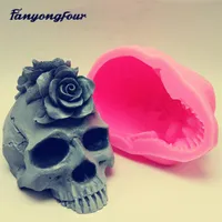 3D rose skull silicone mold fondant cake mold resin plaster chocolate candle candy mold T200524288r