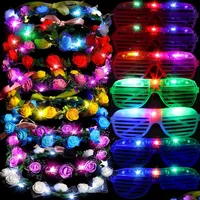 Party Decoration Led Light Up Party Glasses Flower Crown Decoration Glow In The Dark Flashing Headband Eyewear For Wedding Birthday Dhoma