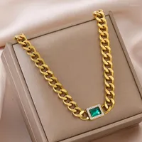Chains 316L Stainless Steel Light Luxury Green Zircon Hip-Hop Cuban Cold Wind Ladies Necklace Fashion Exquisite Jewelry SAN1170