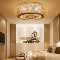Hand-woven Bamboo Wicker Rattan Round Lantern Shade Ceiling Light Fixture Rustic Asian Japanese Plafon Lamp Bedroom Living Room MYY287o