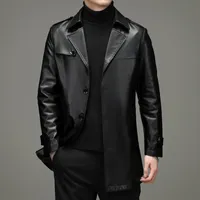 Men's Fur Faux Fur Leather Men's medium and long leather jacket lapel spring and autumn business casual coat jacket 221116