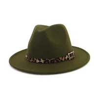 2019 Woolen Felt Hat Hat Panama Jazz Fedoras Chapéus com cinto de leopardo Brim Festa formal e cartola de palco para homens homens unisex257g4078385