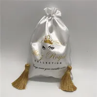 Satin Drawstring Bag Silk Cloth Pouch Jewelry Package Cosmetic Gift Wedding Party Wig Hair Bundles Sachet Tassel Custom Logo 50p262g