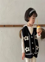 봄 여자 니트 카디건 조끼 패션 어린이 여자 꽃 니트 조끼 재킷 아이 아기 vneck 스웨터 220812