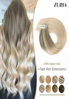 ZURIA Straight Hair Mini Tape In Human Extensions Invisible Skin Weft Adhesive Mixed color 12quot16quot20quot 100 Natural R3852746