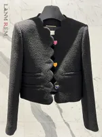 여자 재킷 lanmrem 블랙 하트 버튼 모직 트위드 짧은 재킷 가을 작은 탑 레이디 시크 코트 의류 도착 2R2896 221117