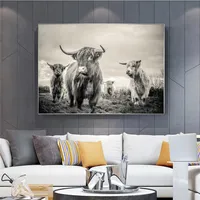 Highland Cow Cow Canvas Art Animal Carteles y estampados Pintura de ganado Arte de pared Nórdica Decoración Imagen para sala de estar3359