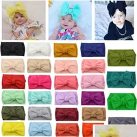 Party Favor Baby Turban Headband Girls Bow Headbands 30 Colors Soft Bowknot Hairbands Headwear Head Wrap Hair Band Accessories Drop Dhimf
