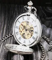 Vintage Silver Roman Number Mechanical Pocket Watch Double Open case fob watch P803C1194V5691204