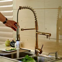 LED Golden Deck Mounted Kitchen Faucet Spring Sink Mixer Tap Enkel handtag3411