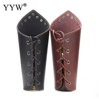 1 PC Cosplay Props Faux Leather Wide Bracer Lace Up Arm Armor Cuff Cross String Steampunk Medieval Gauntlet Wristband Black273y