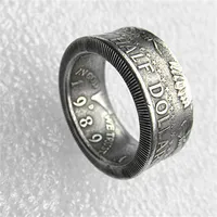 Anelli di monete anelli sugli annati fatti a mano da Kennedy Half Dollar Silver Plated Us Times 8-16#242x