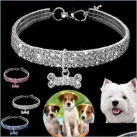 أطواق الكلاب Leaseshs Bling Rhinestone Cog Class Crystal Pet Pet Collars Puppy Cat Necklace Supplies Drop Drobling Garden Dhagy