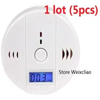 5pcs 1 lot With Batteries CO Carbon Monoxide Alarm Detector Poisoning Gas Smoke Sensor Home Use Easy To Install Sound LCD 206u
