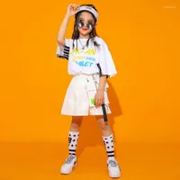 Stage Wear Kids Hip Hop Clothing Girls Loose Cargo Shorts Outfit Sets Summer Cartoons Print Cool Tee Top Street Dance Jazz Costumes SL3247