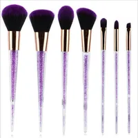 Newest 7pcs Purple Crystal Makeup Brushes With Diamond Makeup Brush Black Purple Brush Cosmetic Set Blusher Foundation BB Cream2866