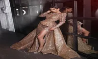 2019 Шампанское Deep V Neck Prom Evening Dresses Sexy Mermiad Sequints Long Formal Party Dress High Slit.