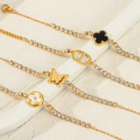 Charm Bracelets Fabrik Vollqualität hochwertig 18 Karat Gold Zirkon Schmetterling vier Klee Leave Armband für Frauen Mode Schmuckarmbänder