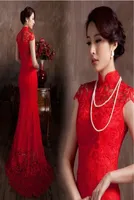 레이스 소재 붉은 색 고급 중국 전통 드레스 Qipao Mermaid 신부 드레스 2020 vestido de noiva8809042