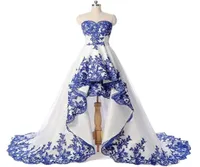 2019 High Low Royal Blue e White Prom Dresses