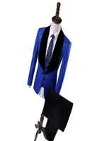 Embossing Groomsmen Shawl Lapel Sky Blue Groom Tuxedos One Button Men Suits WeddingPromDinner Man Blazer Jacket Pants Tie Vest6702908