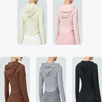 Alo yoga clothes long sleeved women cross-border double-layer breathable hooded zippered cardigan top outdoor running sports coat