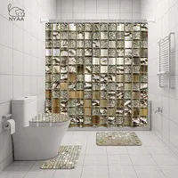 Nyaa 4 PCS Decoración Mosaico Cortina de ducha Pedestal Alfombra Tapa cubierta de toilecitos Mostín de baño para decoración de baño T200612232E