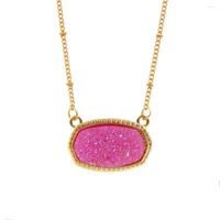 H￤nghalsband hartsharts ovala druzy halsband guld f￤rgkedja drusy hexagon stil lyx designer m￤rke mode smycken f￶r kvinnor
