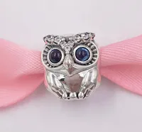 Authentic 925 Sterling Silver Beads Sparkling Owl Charm Charms Fits European Pandora Style Jewelry Bracelets Necklace 798397NBCB6197680