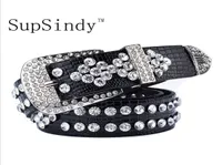 SupSindy women belt pin buckle luxury Rhinestones crocodile PU leather belts for women quality Female strap for jeans black S8812554