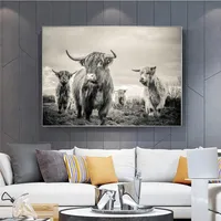 Highland Cow Cow Canvas Art Animal Carteles y estampados Pintura de ganado Arte de pared Nordic Decoración Imagen para sala de estar182i