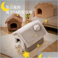 Dog Houses Kennels Accessories Dog House Kennel Soft Pet Bed Tent Indoor Enclosed Warm Plush Slee Nest Basket With Removable Cushi Dhbsm