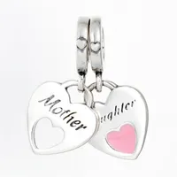 925 silverpärlor charms Mother Daughter Double Heart Split Dangle Pendants Fit Original Armband DIY Women Jewelry 6281 Q2