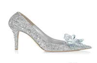 Свадебная обувь Cinderella Crystal High Highling Women Потрясающие очки Bling Silver Wrinestone Bridal Shoes Prom Part Wear9387100